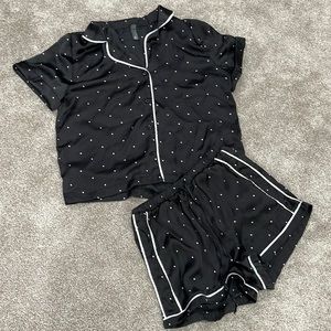 black and white silk Pj set
